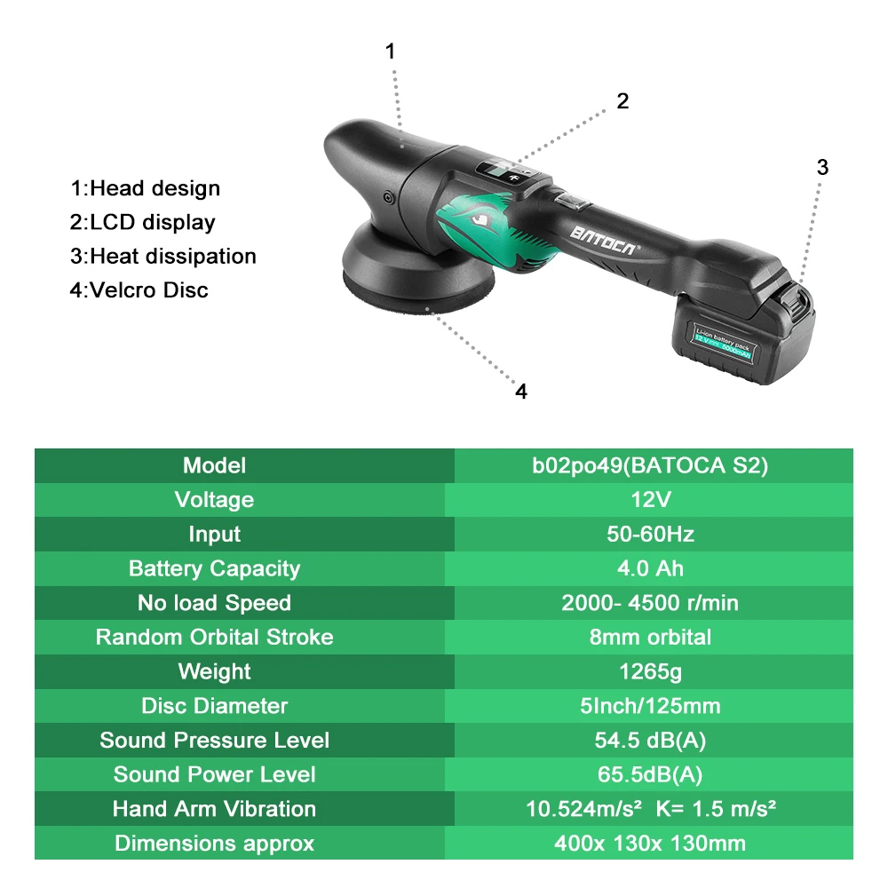 BATOCA S2 4.0Ah 5Inch Cordless - Orbital Polisher Da 리뷰 및 가격